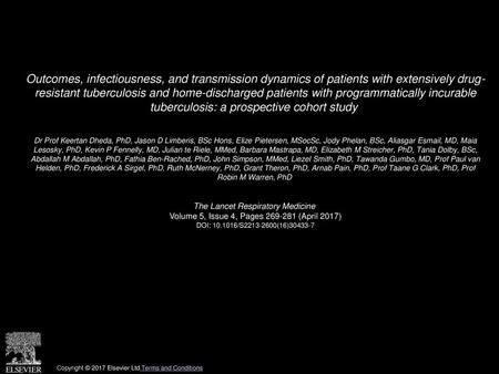 Outcomes, infectiousness, and transmission dynamics of patients with extensively drug- resistant tuberculosis and home-discharged patients with programmatically.