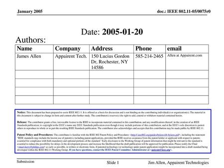 Date: Authors: January 2005