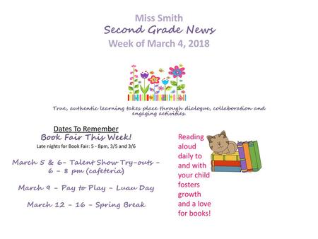 Miss Smith Second Grade News Week of March 4, 2018