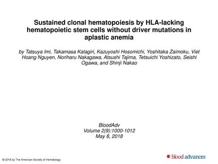 Sustained clonal hematopoiesis by HLA-lacking hematopoietic stem cells without driver mutations in aplastic anemia by Tatsuya Imi, Takamasa Katagiri, Kazuyoshi.