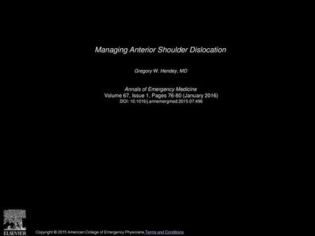 Managing Anterior Shoulder Dislocation