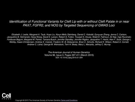 Identification of Functional Variants for Cleft Lip with or without Cleft Palate in or near PAX7, FGFR2, and NOG by Targeted Sequencing of GWAS Loci 