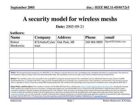 A security model for wireless meshs