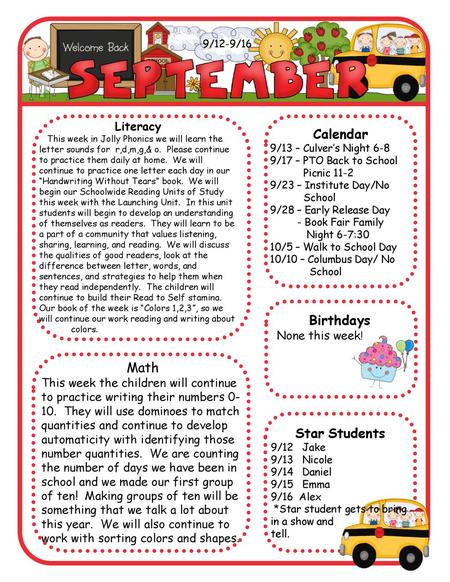 Calendar Birthdays Math Star Students Literacy