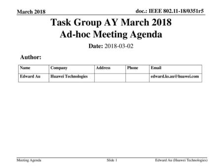 Task Group AY March 2018 Ad-hoc Meeting Agenda