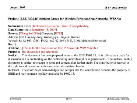 Submission Title: [Technical Discussion – Issue of compatibility]