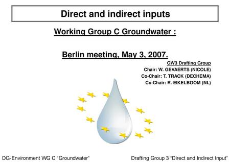 Direct and indirect inputs Working Group C Groundwater :