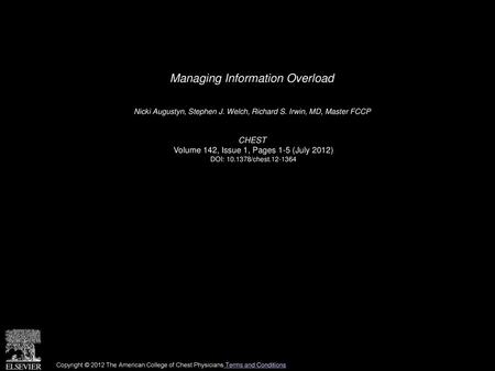 Managing Information Overload