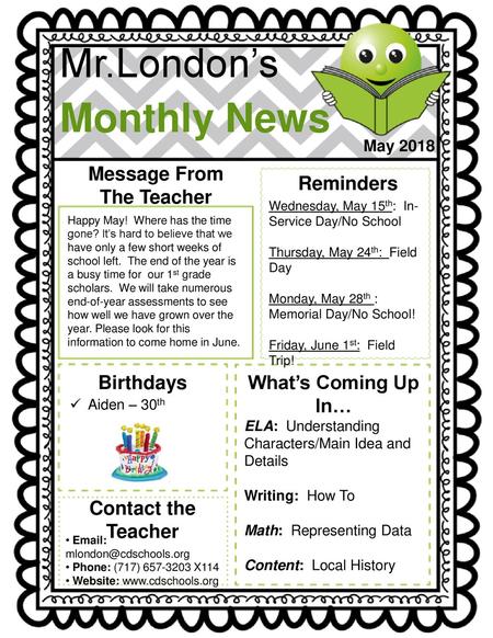 Mr.London’s Monthly News Message From The Teacher Reminders Birthdays