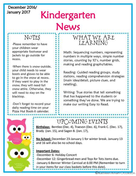 Kindergarten News December 2016/ January 2017