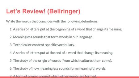 Let’s Review! (Bellringer)