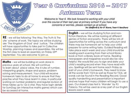 Year 6 Curriculum 2016 – 2017 Autumn Term