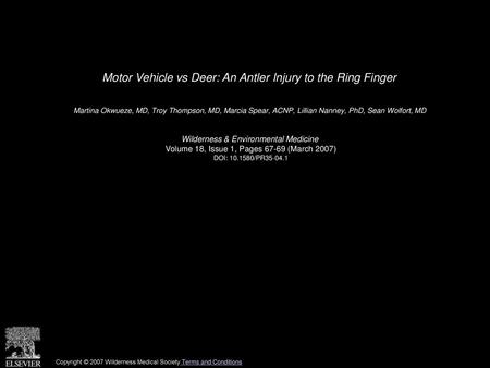 Motor Vehicle vs Deer: An Antler Injury to the Ring Finger