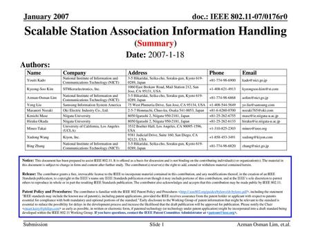 Scalable Station Association Information Handling (Summary)