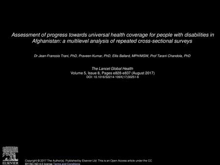 Assessment of progress towards universal health coverage for people with disabilities in Afghanistan: a multilevel analysis of repeated cross-sectional.