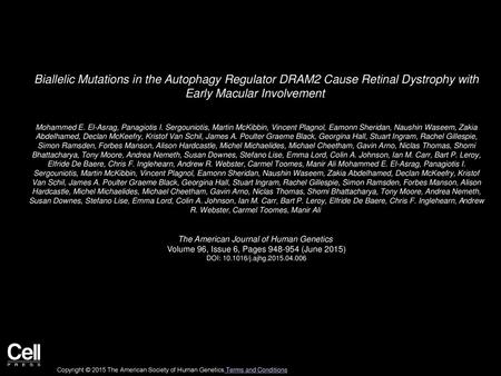 Biallelic Mutations in the Autophagy Regulator DRAM2 Cause Retinal Dystrophy with Early Macular Involvement  Mohammed E. El-Asrag, Panagiotis I. Sergouniotis,