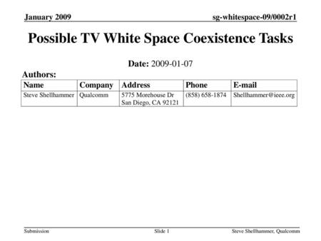 Possible TV White Space Coexistence Tasks