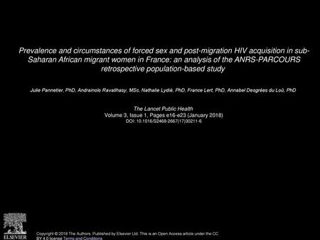 Prevalence and circumstances of forced sex and post-migration HIV acquisition in sub- Saharan African migrant women in France: an analysis of the ANRS-PARCOURS.