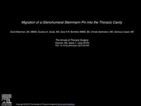 Migration of a Glenohumeral Steinmann Pin Into the Thoracic Cavity