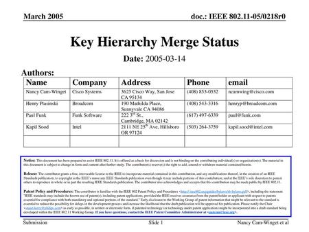 Key Hierarchy Merge Status