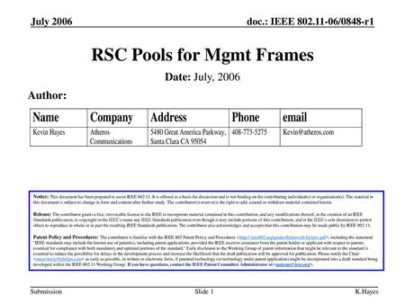 RSC Pools for Mgmt Frames