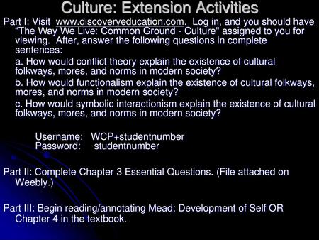 Culture: Extension Activities