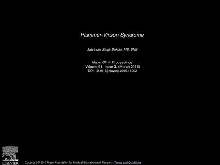 Plummer-Vinson Syndrome