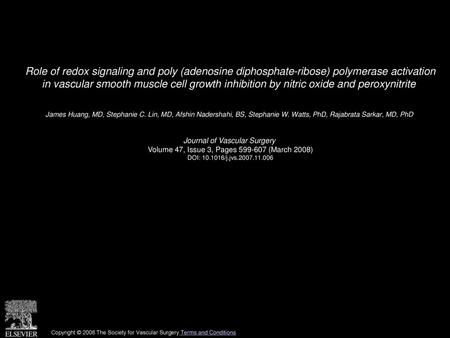 Role of redox signaling and poly (adenosine diphosphate-ribose) polymerase activation in vascular smooth muscle cell growth inhibition by nitric oxide.