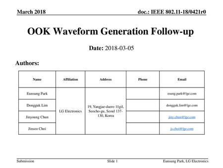 OOK Waveform Generation Follow-up