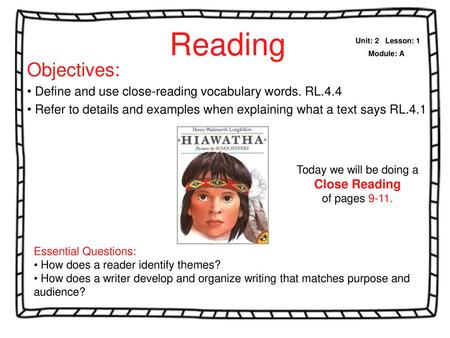 Reading Unit: 2   Lesson: 1 Module: A Objectives: