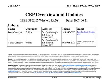 CBP Overview and Updates