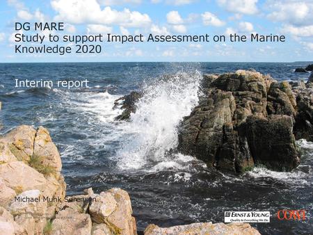 DG MARE Study to support Impact Assessment on the Marine Knowledge 2020 Interim report Michael Munk Sørensen 11 december 2012 COWI POWERPOINT PRESENTATION.