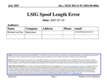 LSIG Spoof Length Error