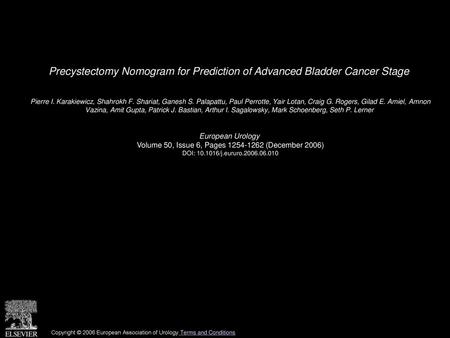 Precystectomy Nomogram for Prediction of Advanced Bladder Cancer Stage