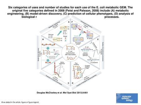 Six categories of uses and number of studies for each use of the E