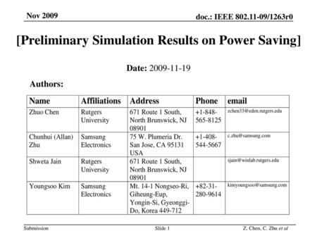 [Preliminary Simulation Results on Power Saving]