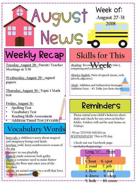 Skills for This Week Vocabulary Words August