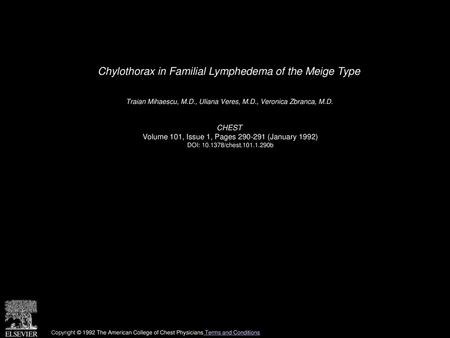 Chylothorax in Familial Lymphedema of the Meige Type