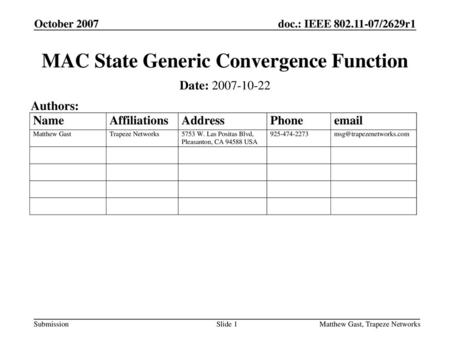 MAC State Generic Convergence Function