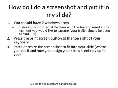 How do I do a screenshot and put it in my slide?