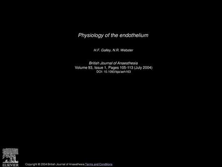 Physiology of the endothelium