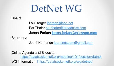 DetNet WG Chairs: Lou Berger