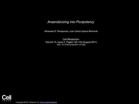 Anaerobicizing into Pluripotency