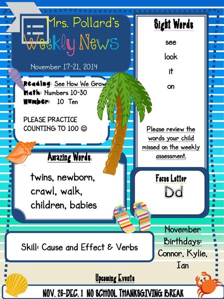 Weekly News Mrs. Pollard’s Dd Sight Words Amazing Words: