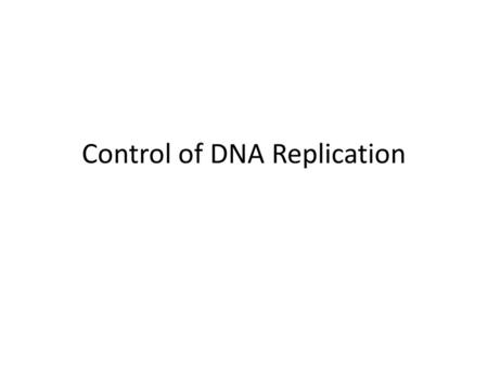 Control of DNA Replication