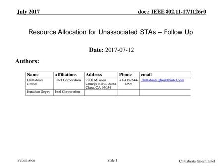 Resource Allocation for Unassociated STAs – Follow Up