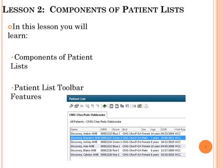 Lesson 2: Components of Patient Lists