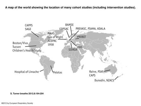 A map of the world showing the location of many cohort studies (including intervention studies). A map of the world showing the location of many cohort.