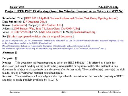 <month year> doc.: IEEE ptc January 2014