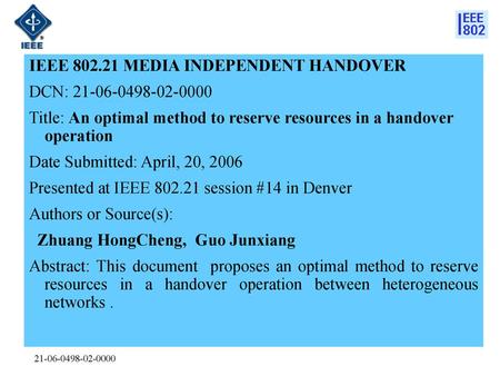 IEEE MEDIA INDEPENDENT HANDOVER DCN: